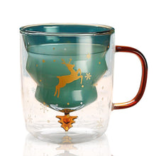 Carica l&#39;immagine nel visualizzatore di Gallery, 2023 Creative Christmas Tree Cup Transparent Double Layer Glass Coffee Cup Mug Anti-Scalding Drinking Glass Children&#39;s Gift
