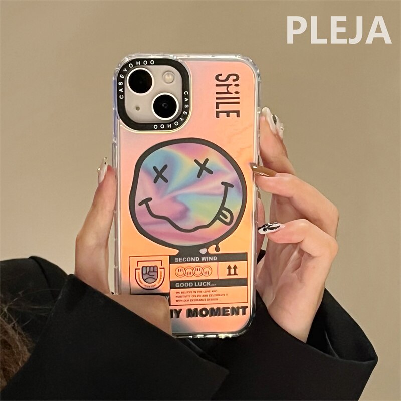 Fashion Irregular Smile Laser Cute Phone Case For iPhone 14 Plus 11 12 13 Pro Max 14 Pro Cover Silicone Shockproof Cases Funda