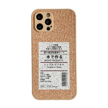 Load image into Gallery viewer, Japanese Wood Grain Label Phone Case For iPhone 14 13 12 11 Pro Max XR Soft Cork Fiber Cooling Couple Cover
