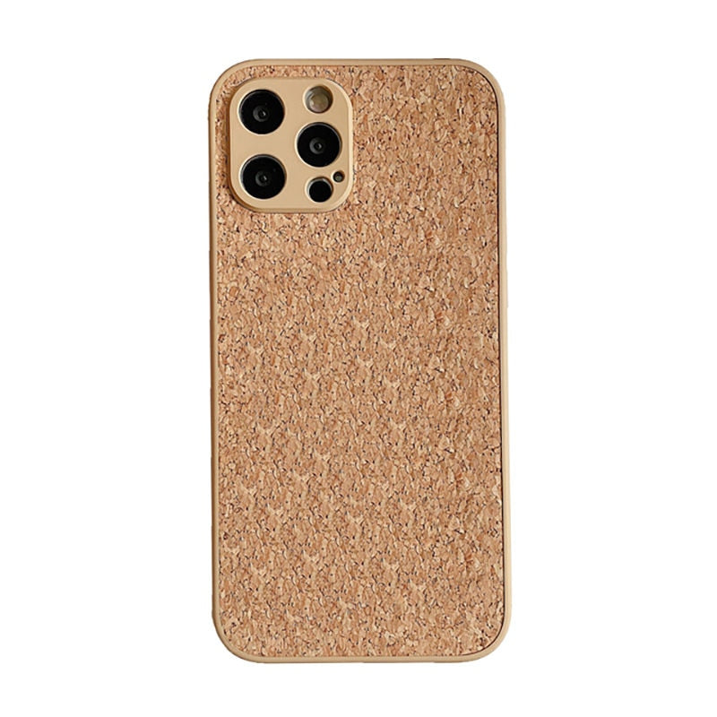 Japanese Wood Grain Label Phone Case For iPhone 14 13 12 11 Pro Max XR Soft Cork Fiber Cooling Couple Cover