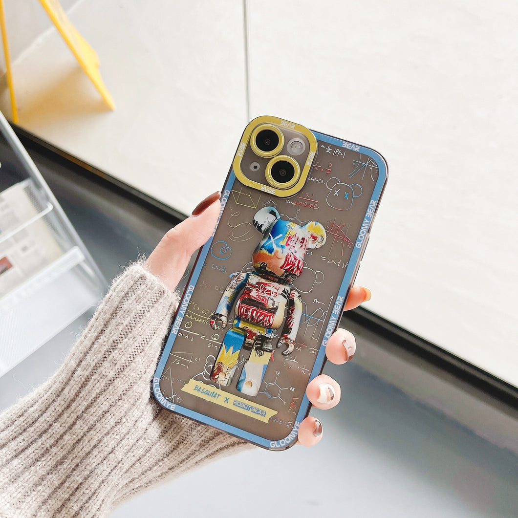 Painted Bear Transparent Tpu Soft Phone Shockproof Case For Iphone 14 13 12 11 Pro Max  Lens Protection Phone Case