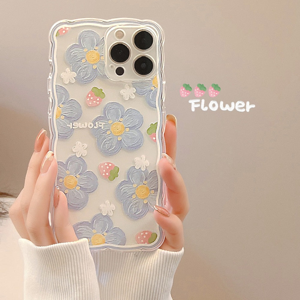 Retro sweet summer oil painting flower art transparent Phone Case For iPhone 13 11 12 Pro Max XR Xs Case Cute Cover