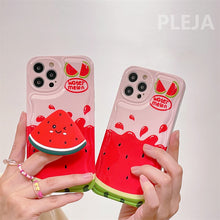 Load image into Gallery viewer, Cute Watermelon Glossy Phone Case For iphone 13 12 11 Pro Max X XR XS Max Cover with Strand Holder Air Shockproof Soft Cases
