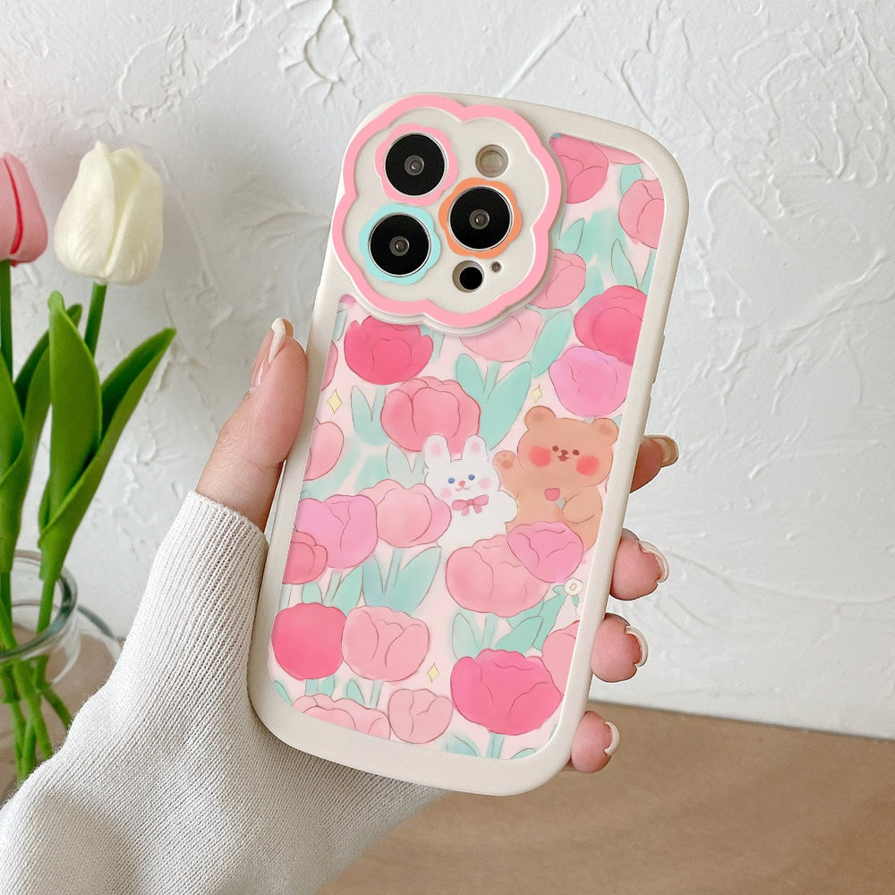 Flower Phone Case For iPhone 11 Case iPhone 13 14 Pro Max Funda iPhone 12 Phone Case iPhone11 iPhone14 Matte Soft TPU Back Cover